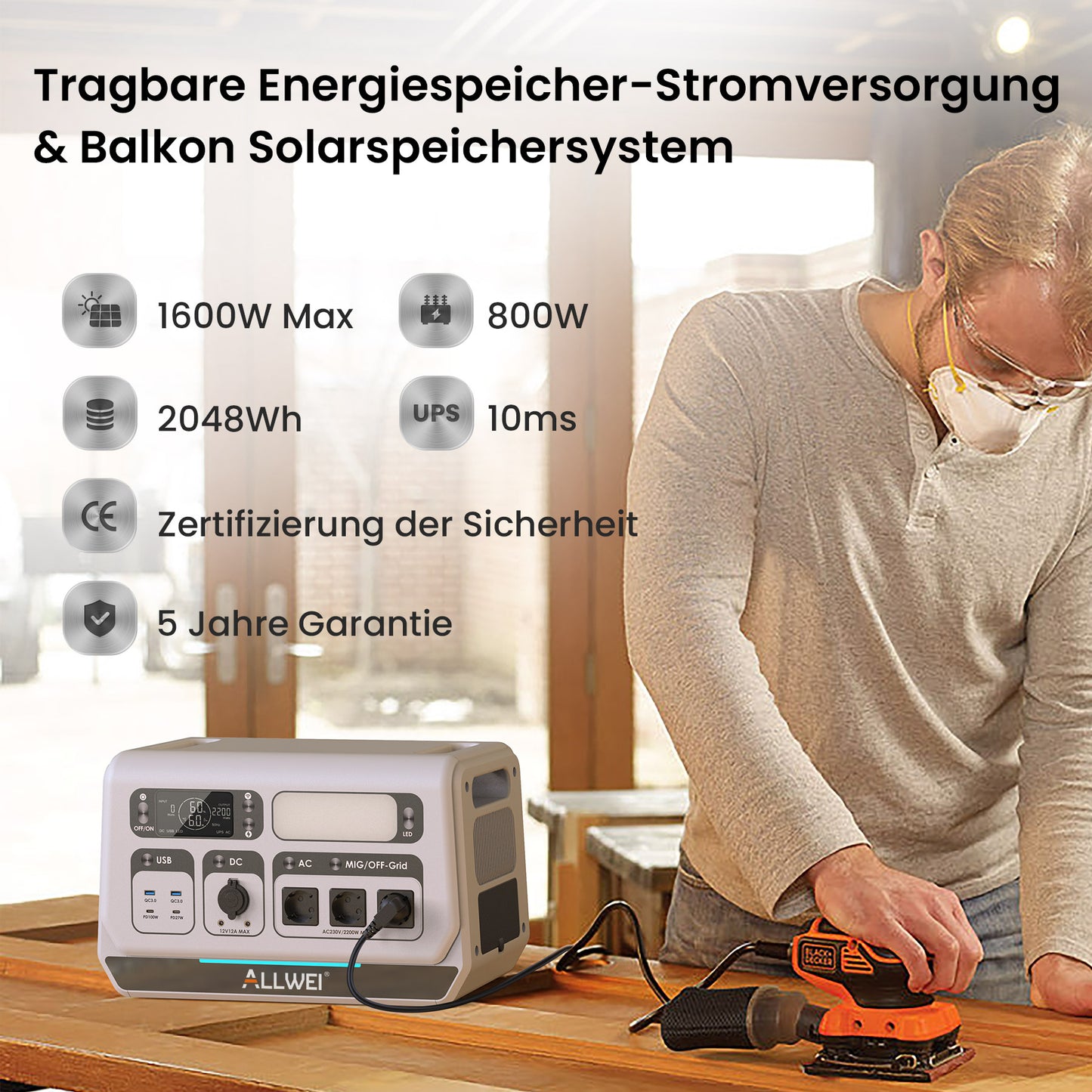 ALLWEI PPS2400 Pro Balkonkraftwerk + 4* B200 PRO Akkupack bis 10kWh