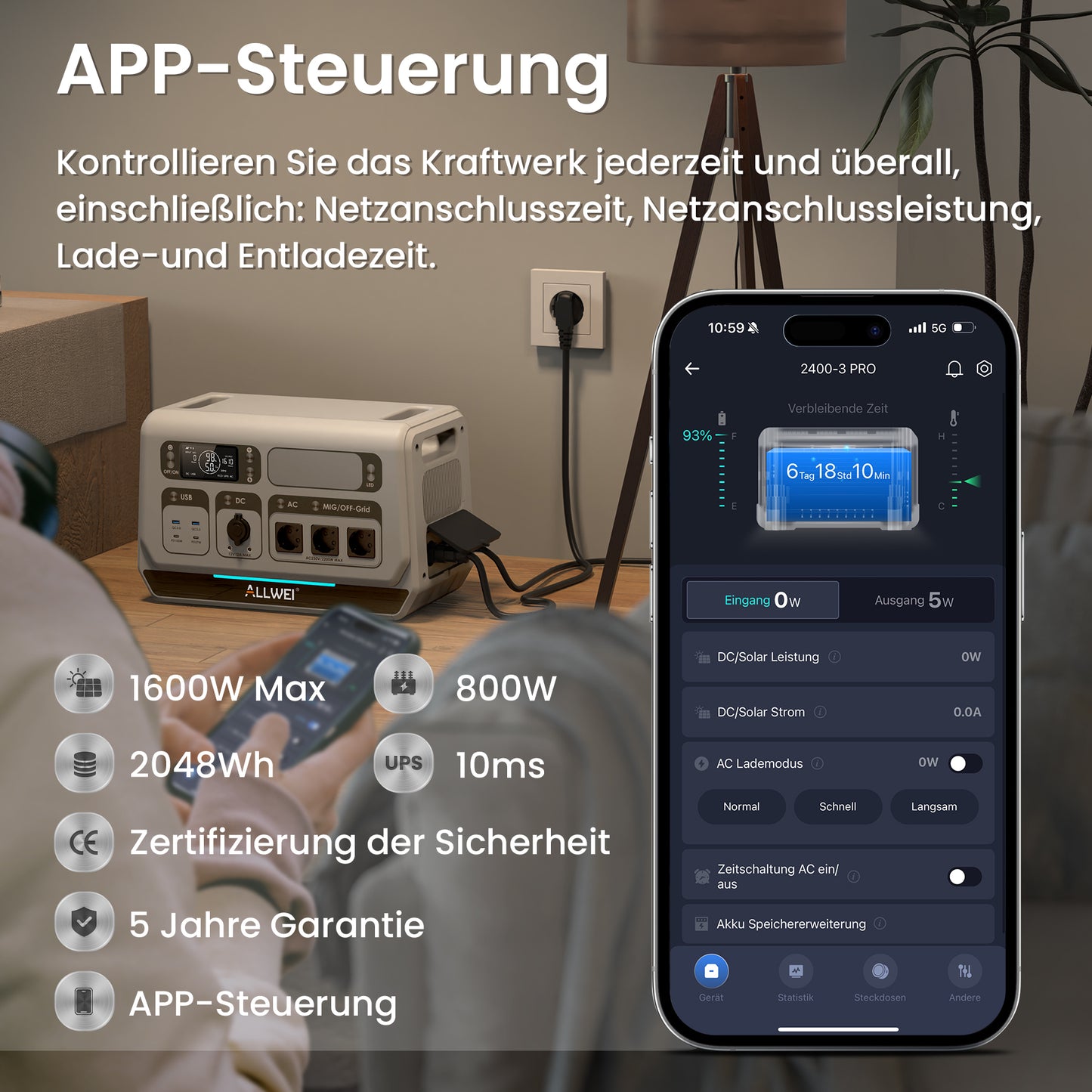 ALLWEI PPS2400 Pro Balkonkraftwerk 2200W Ausgang 2048Wh