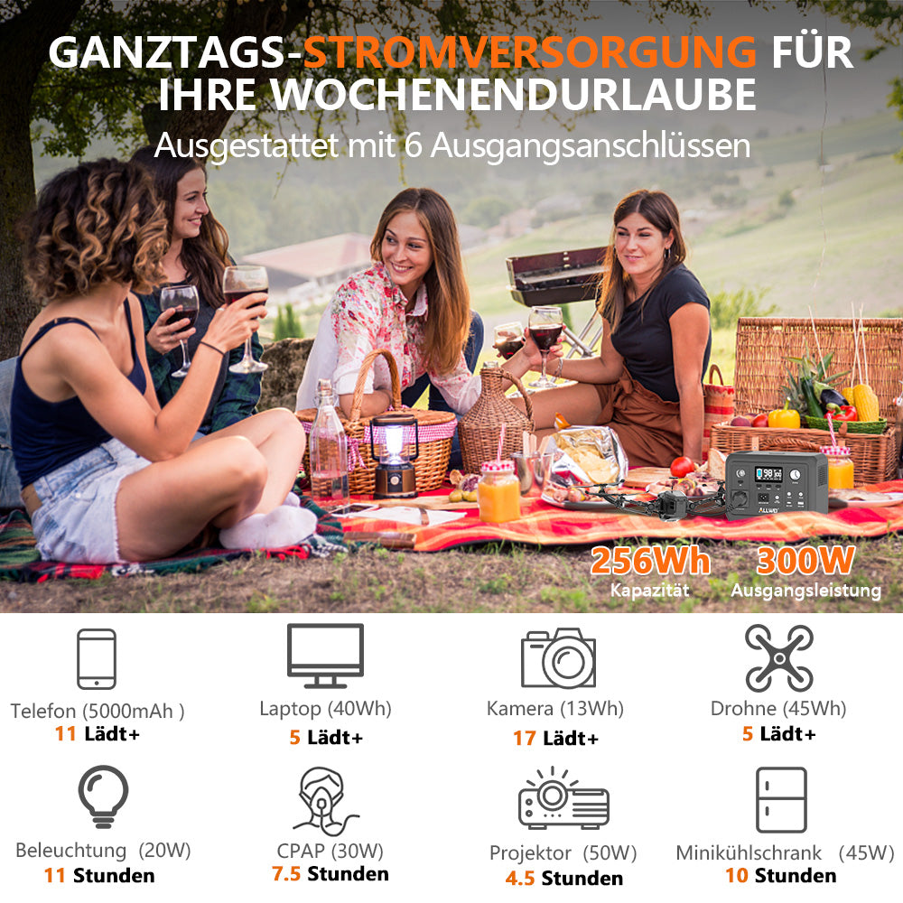 ALLWEI 300W Powerstation Camping Stromversorgung Outdoor