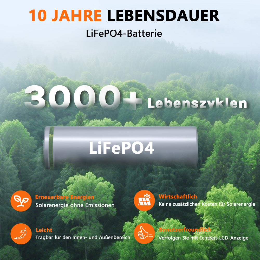 ALLWEI 256Wh Powerstation LiFePO4 Batterie mit langer Lebensdauer