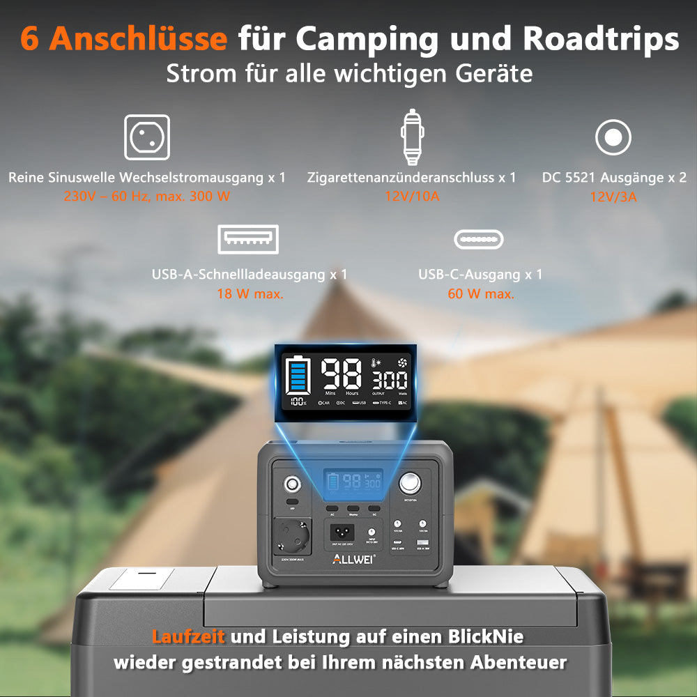 ALLWEI 300W mobile Powerstation mit 230V Wechselstromausgang