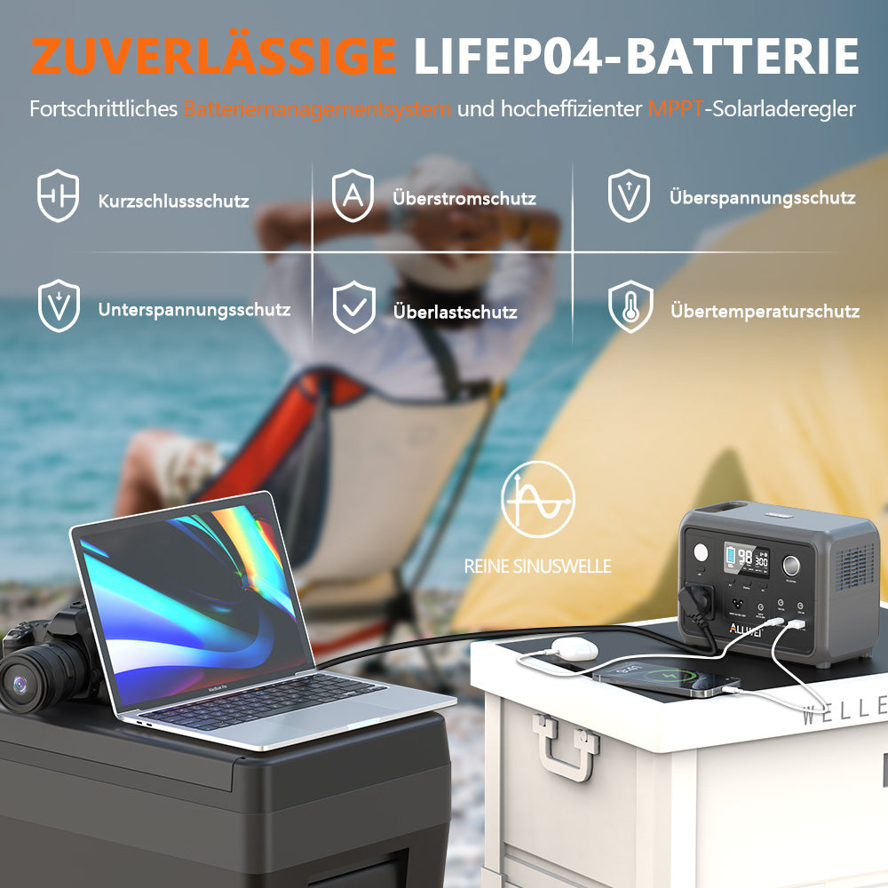 ALLWEI 300W Powerstation mit mehreren Anschlüssen USB-C USB-A DC