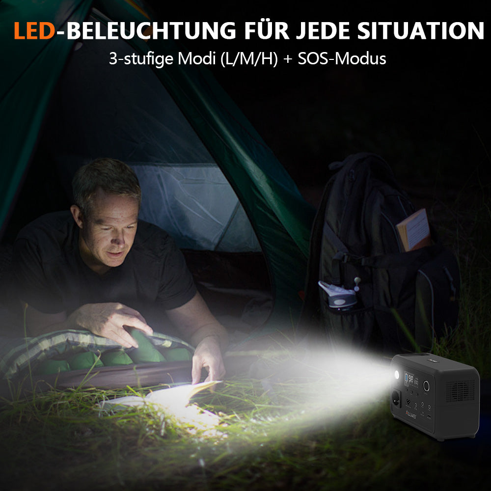 ALLWEI Powerstation mit LED Beleuchtung für Camping und Notfälle